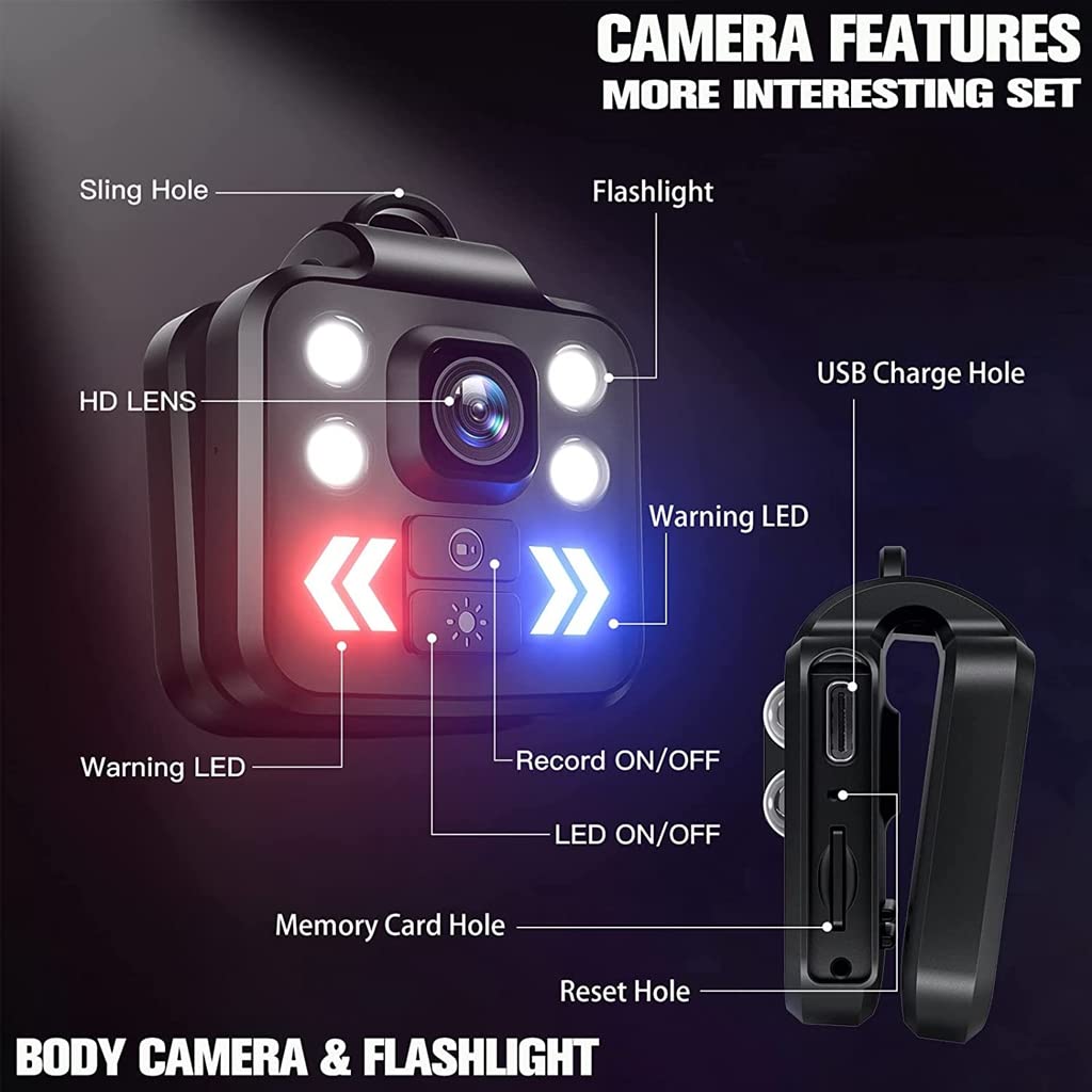 Verilux® Action Camera 1000mAh Vlogging Camera for Youtubers 1080P Wireless Body Camera with IP65 Wearable Video Recorder Built in 32G Micro SD Card Mini Micro Spy Camera with 3 Modes Flashlight