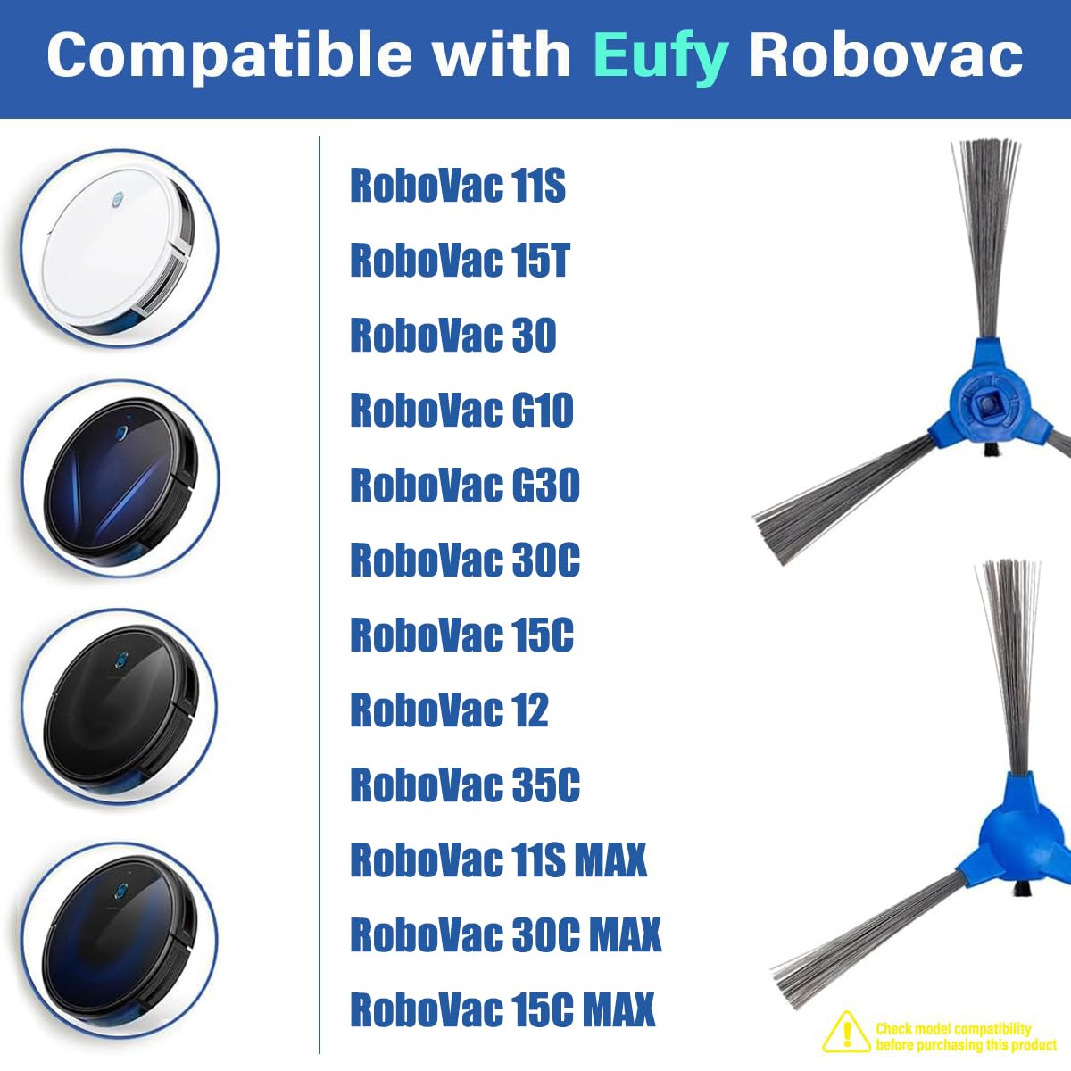 Verilux Replacement Side Brushes for Eufy RoboVac 11S 15C 30 MAX | 8PCS Robot Vacuum Accessories