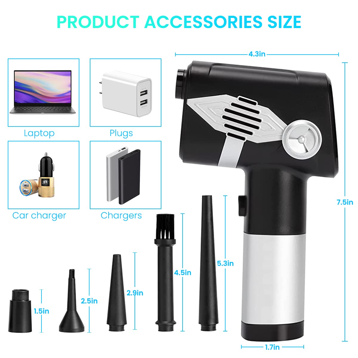 ZORBES® Wireless Duster with 5 Nozzles, 40000 RPM USB Rechargeable Air Duster, Adjustable Speed, Keyboard Duster, Electric Air Blower Duster Cleaner for Car Computer Electronics Cleaning Window Slides