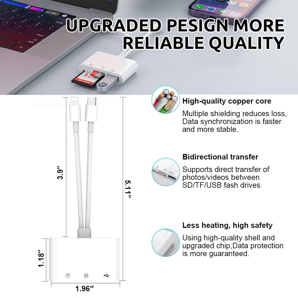 Verilux SD Card Reader for iPhone and iPad with Dual Slot and USB 3.0 High Speed Data Sync