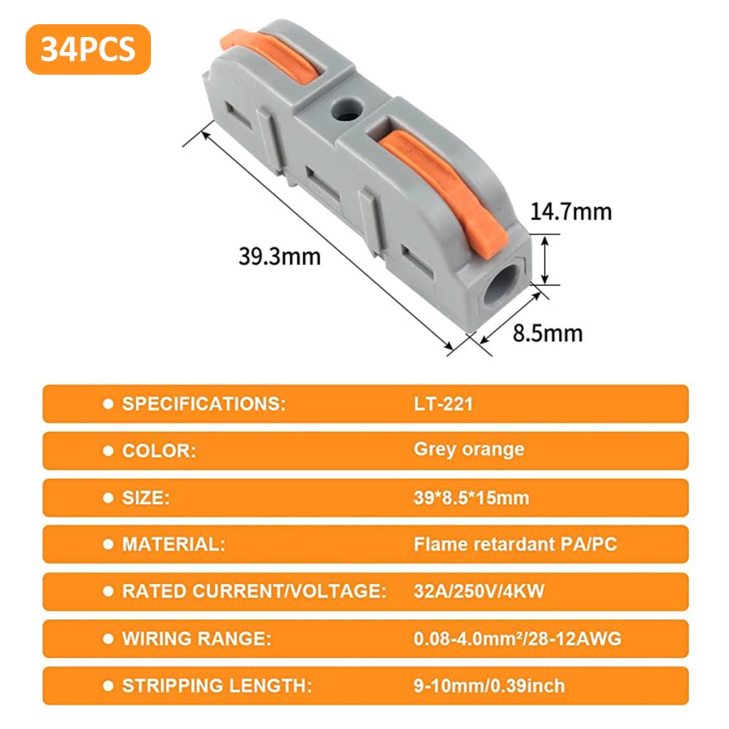 Serplex® 34Pcs Universal Wire Connector Kit, SPL-1 Lever Clamp, 4mm² Quick Connectors, Electrical Inline Splice, Reusable & Shock-Resistant Cable Jointers for Home, Industrial & DIY Applications