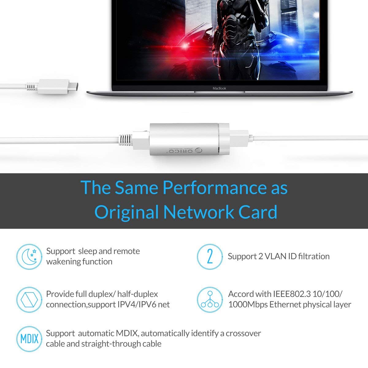 Verilux USB 3.0 Type C to Gigabit Ethernet Adapter for MacBook PC Laptop and Desktop