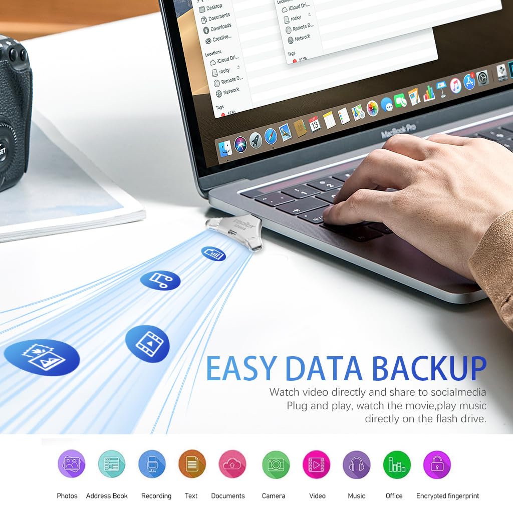 Verilux Pendrive 128 GB for iPhone and Android with 4 in 1 Type C Ports | Frosted Metal Design