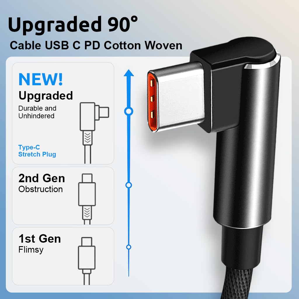 Verilux Type C Cable for Fast Charging and Data Transfer featuring 16ft Length | Right Angle Nylon Design