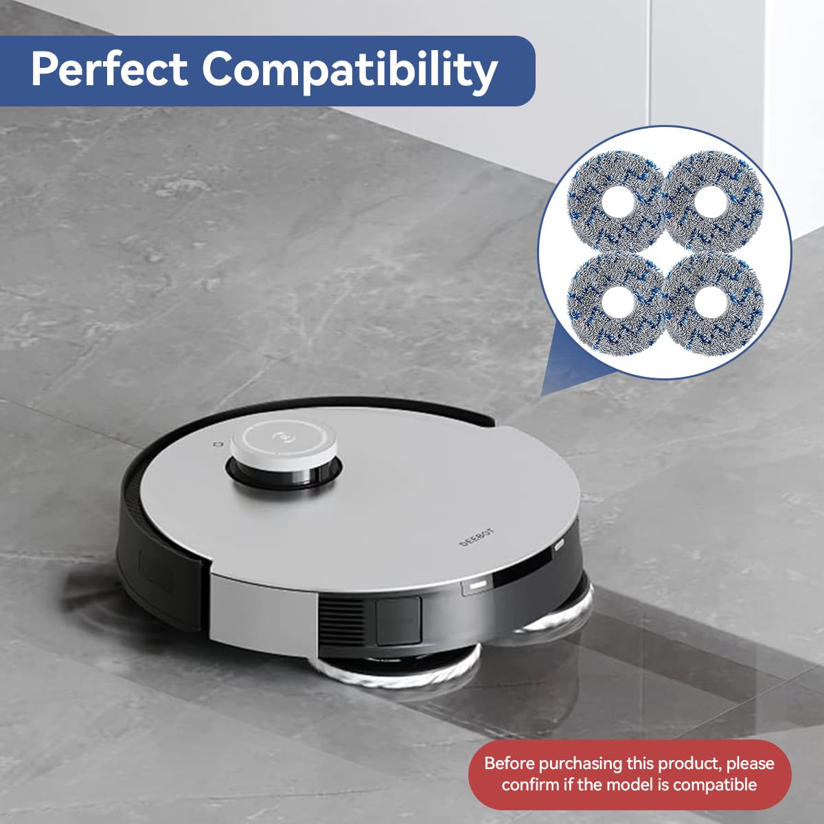 Verilux® 4Pcs Replacement Mop Cloth for ECOVACS DEEBOT T20 Pro/Max Microfiber Mop Pads Washable and Reuseable Absorbent Mop Pads Spare Mop Cloth for Hard Floor, Tile, Hardwood, and Laminate