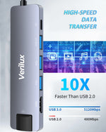 Verilux USB C Hub for Laptop with 4K HDMI and 87W PD Charging | 6 in 1 Multiport Adapter