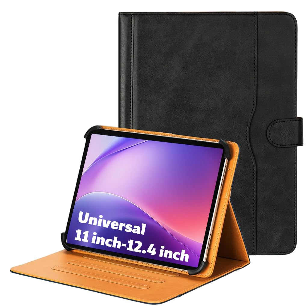 ZORBES® Compatible with 11''-12.4'' Tablet, Fashion PU Textured Leather Tablet Cover Anti-Scratch Protective Cover, Multifunctional Swivel Tablet Cover Double As Tablet Desk Stand -Classic Black