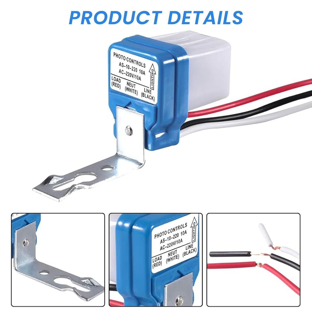 Serplex® 5Pcs Photocell Switch AC 220V 10A Automatic Dusk-to-Dawn Photoswitch Auto On/Off Photocell Light Sensor Switch Photocell Control Light Sensor for for Pathway, Porch, Stair, and Home Lighting
