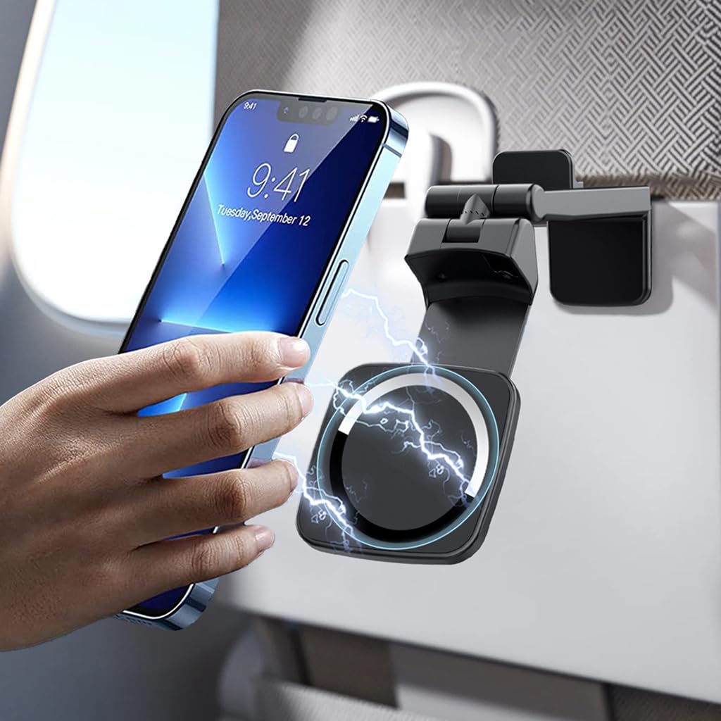 Verilux® Mobile Phone Stand, 360° Rotatable Mag-netic Phone Holder, Easy Clip On Phone Holder As Travel Accessories, Folding Travel Mag-netic Phone Holder for Desk, Airplane Seat Tray, Car Seat