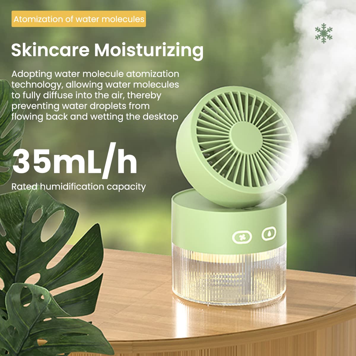 ZORBES® 2 IN 1 USB Portable Fan with Humidifier USB Desktop Fan Foldable Office Personal Fan, 3 Speeds Adjustable Cool Mist Fan Quiet Cool Mist USB Desktop Fan for Home, Car, Office