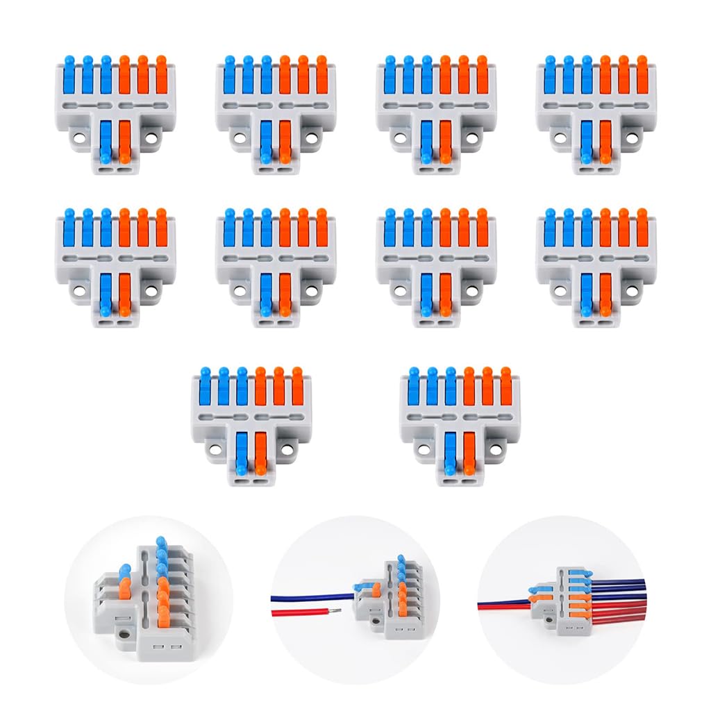 Serplex® 10Pcs Lever-Nut Wire Connectors, 2 in to 6 Out Quick Wiring Cable Connector for AWG 28-12, Compact Electrical Connectors, Versatile Quick Wiring for Hard/Flexible Wire, Flame Retardant