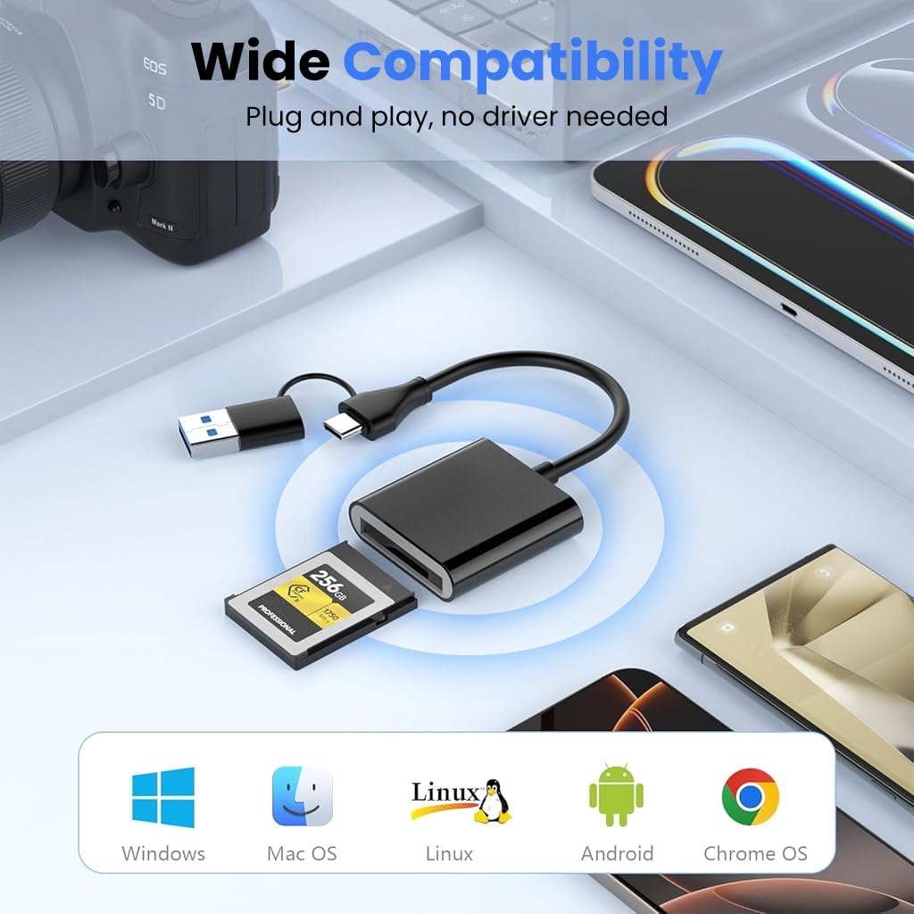 Verilux Card Reader for CFexpress Type B with USB 3.2 10Gbps Transfer Speed | Dual Type C and USB Design