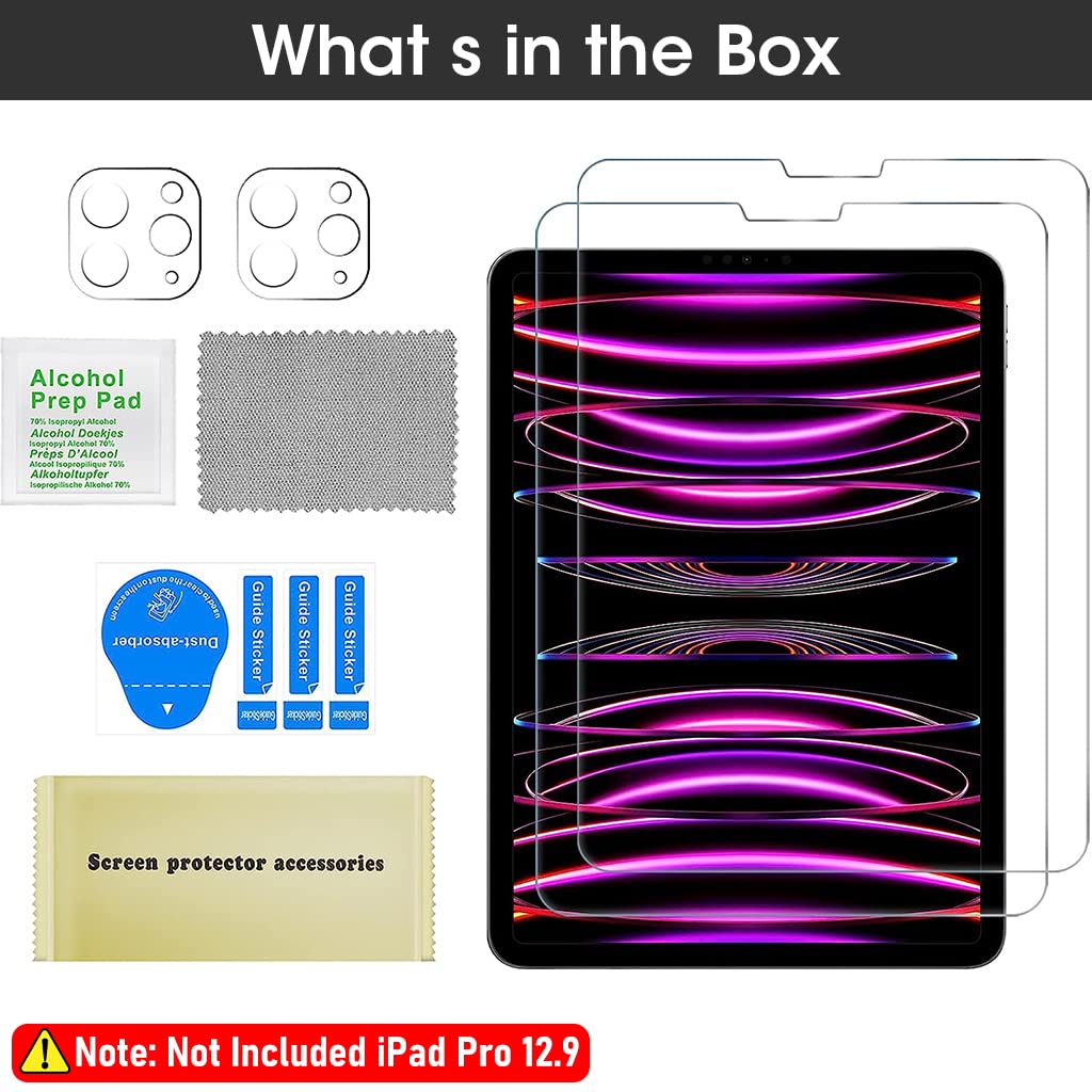 ZORBES® 2pcs Tempered Glass Screen Protector for iPad Pro Anti-scratch Screen Film with 2pcs Camera Protection Cover Compatible with iPad Pro 12.9 Inch 6th/5th/4th Generation 2020-2022