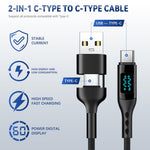 Verilux 2 in 1 Type C Cable with 100W Fast Charging and LCD Power Display | 3.9Ft Nylon Braided