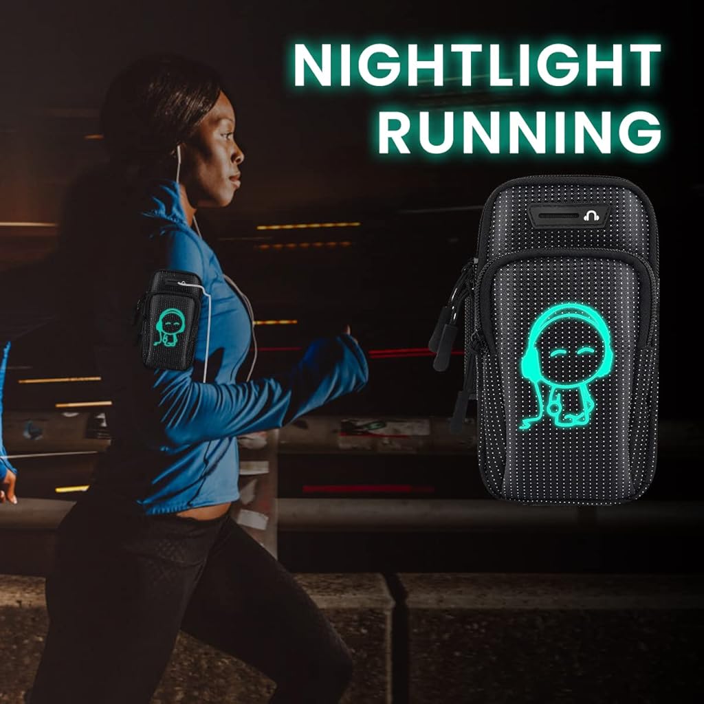 ZORBES® Armband for Mobile Phone Running Luminous Waterproof Phone Holder for iPhone 14 PRO MAX 13 12 Large Capacity Arm Band with Card Holder for Within 7in Mobile 2 PCS