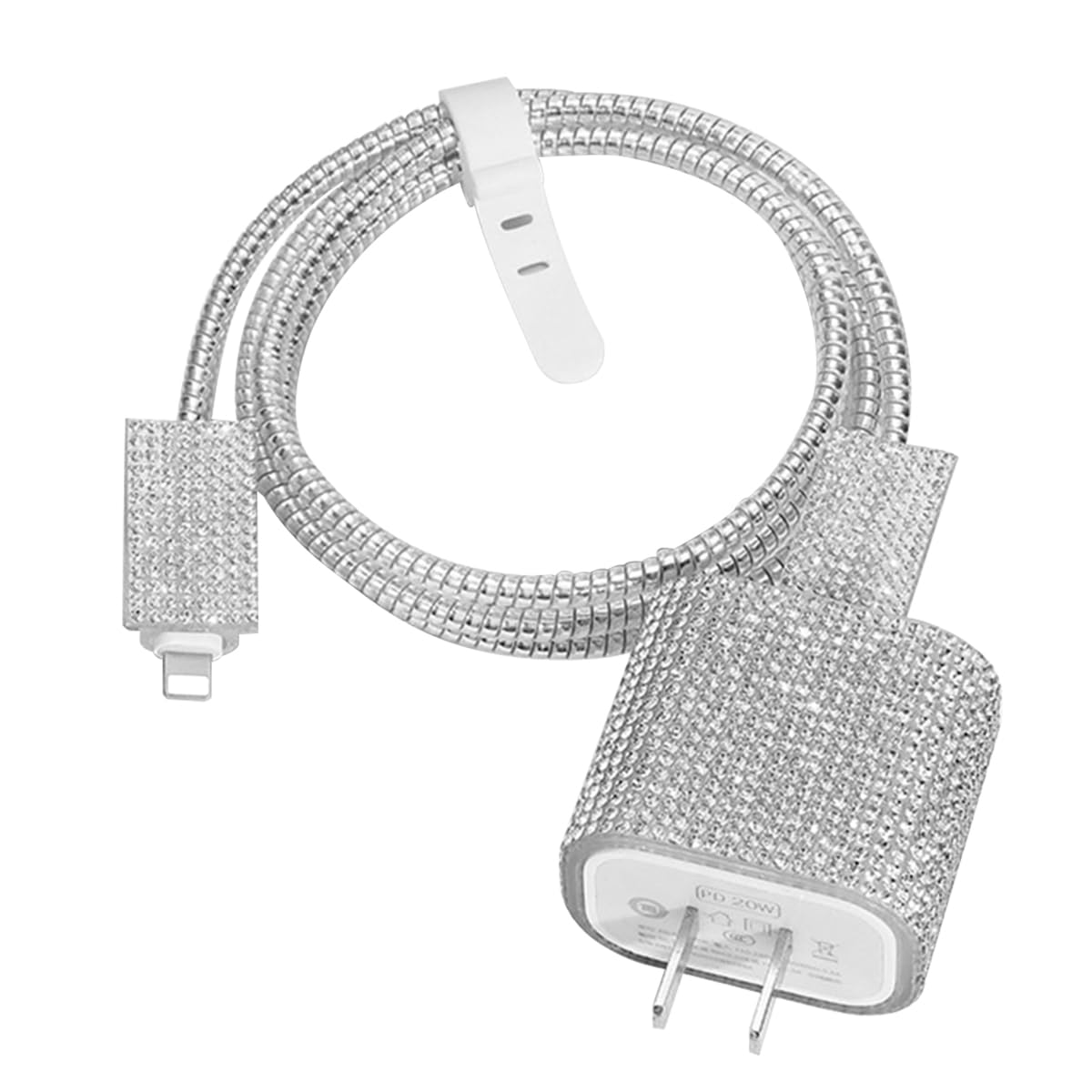 Verilux Charger Protector Set for iPhone 15 20W with Rhinestone Cover and Cable Sleeve