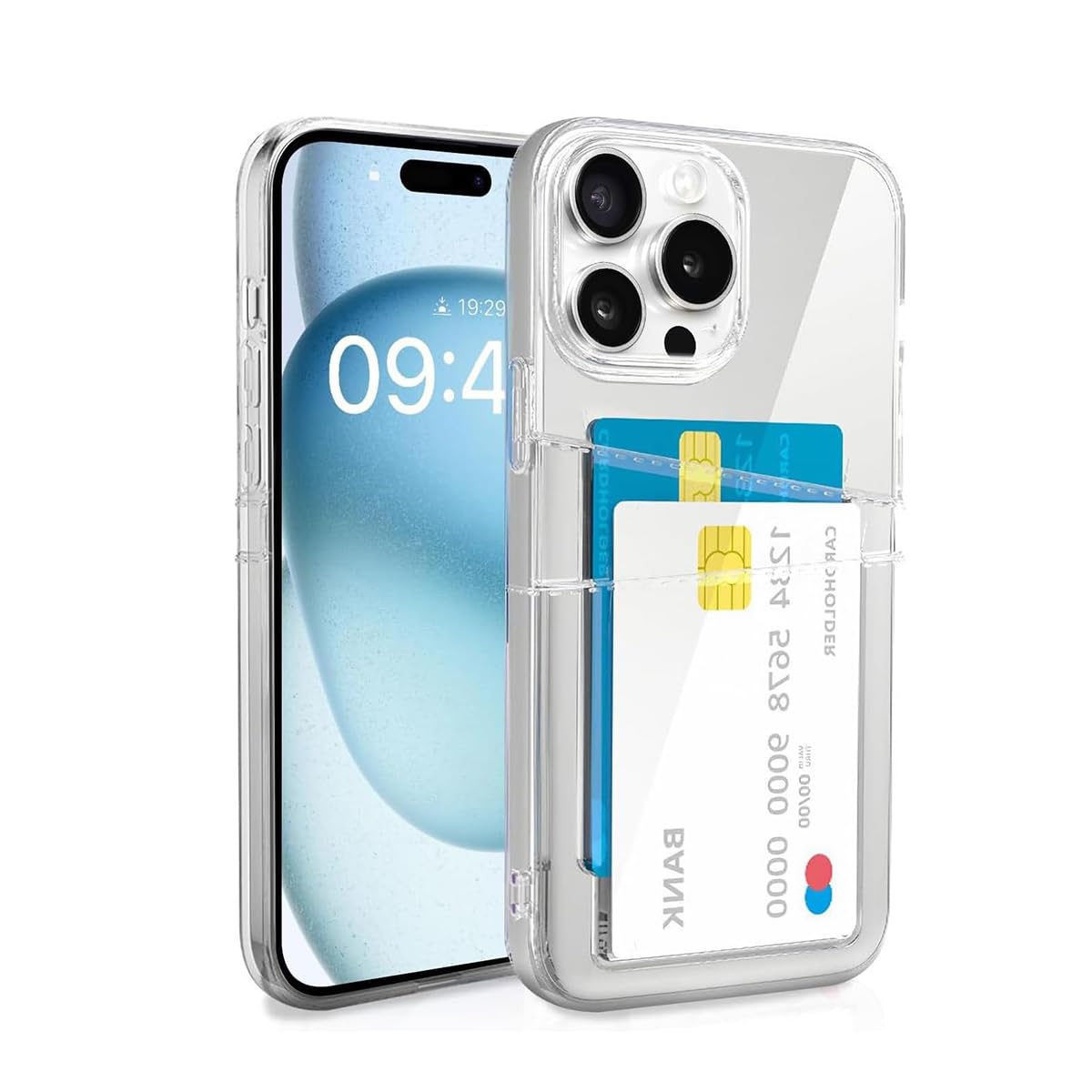 ZORBES® Phone Case for iPhone 15 Pro Case with 2 Card Holder Soft TPU Crystal Clear Shockproof Protective Protective Phone Cover DIY Transparent Phone Case Cover for iPhone 15 Pro
