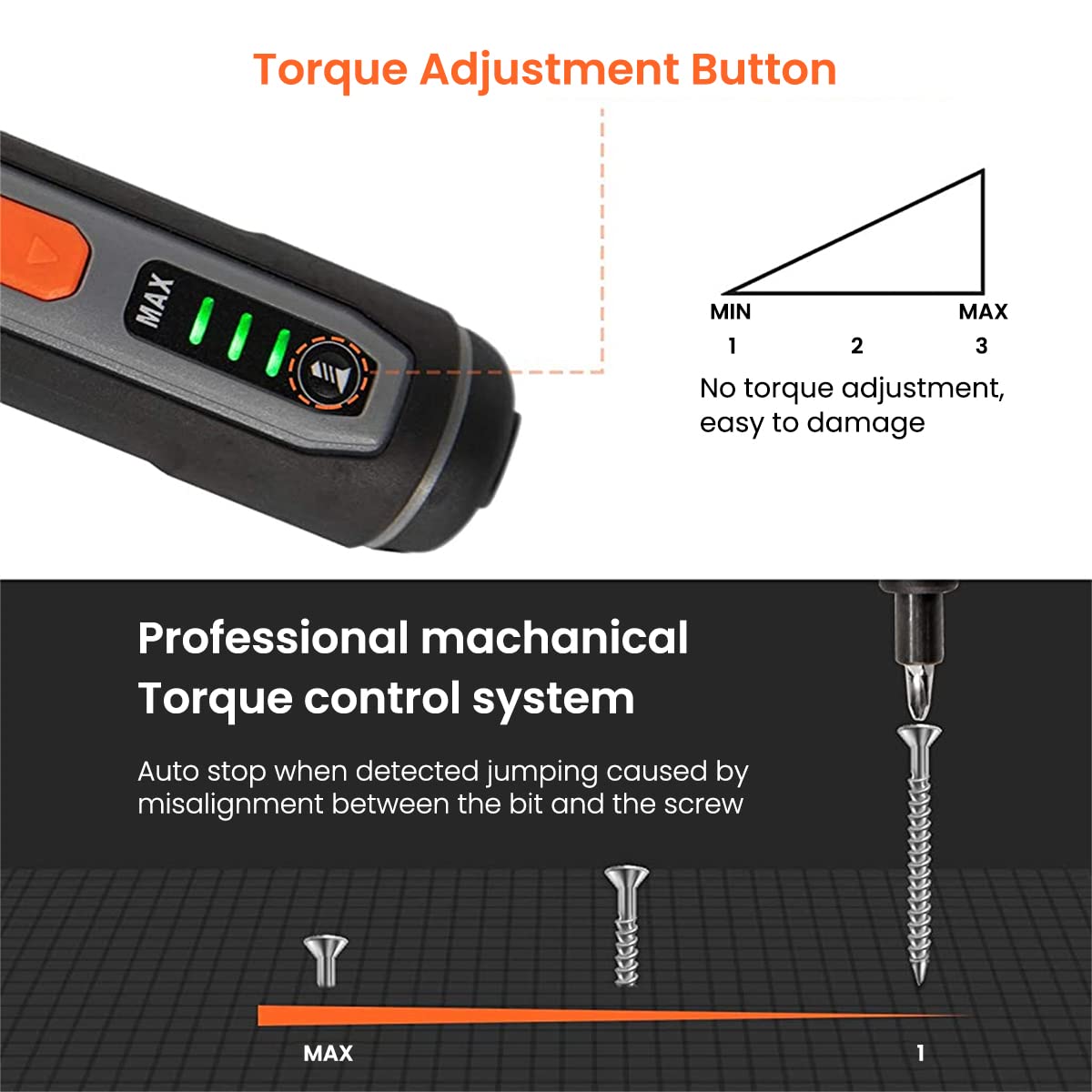 Verilux® Handheld Electric Screwdriver Kit - 4V Cordless Electric Screwdriver, LED Work Light, 26 pieces Screwdriver Bits, Screw Adapter, Tool Case, USB C Cable, Power Screwdriver(Grey)