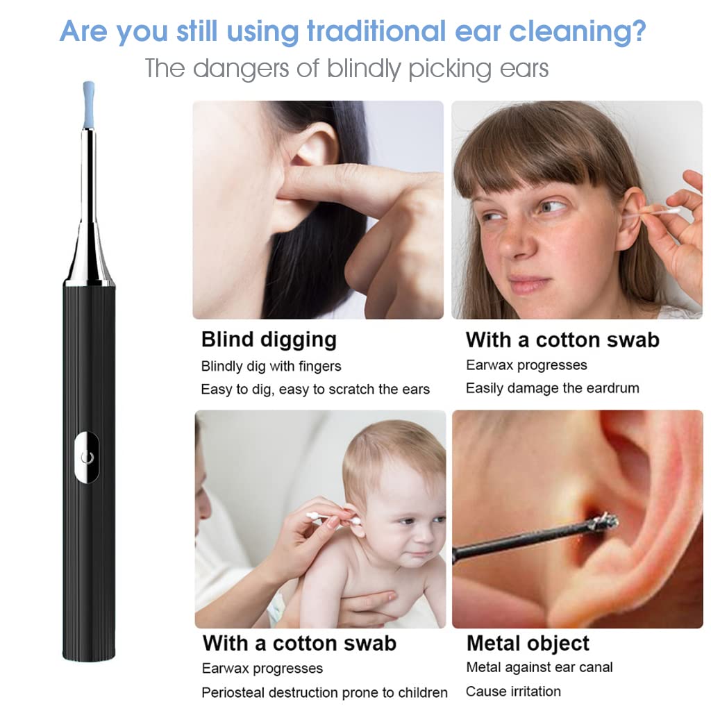 Verilux Ear Wax Remover Tool Kit Camera 6-Axis Gyroscope 9 Pcs Cleaner Tool Wireless 3.5mm Ear Wax Cleaner Machine with 5 Led Lights & 1 UV Lamp 350 mAh 6 Ear Camera for Cleaning Spades IOS & Android