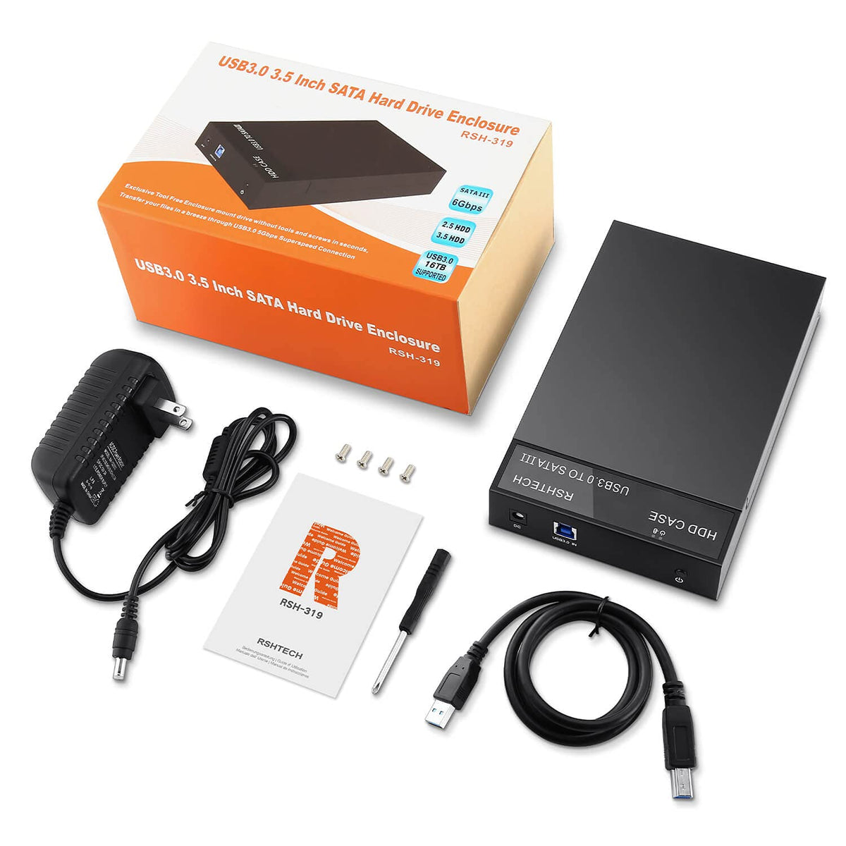 Verilux HDD SSD Enclosure for 3.5 and 2.5 inch Drives with SATA to USB 3.0 UASP Support Up to 10TB