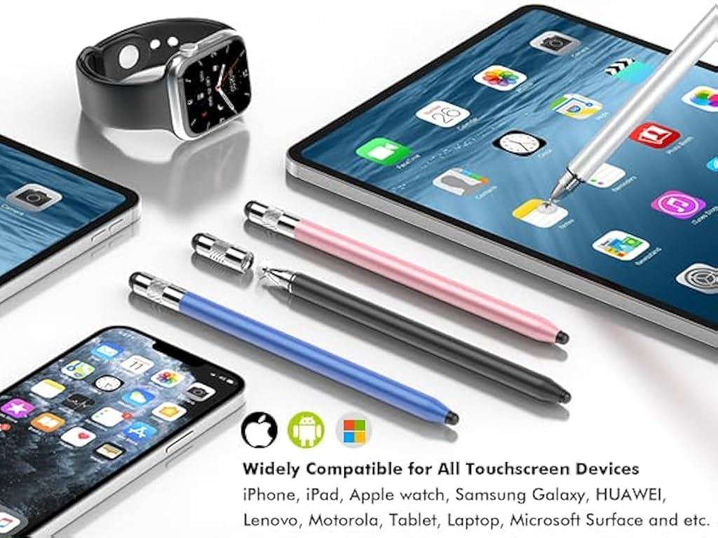 ZORBES® 2PCS 3 in 1 Stylus Pens for Touch Screens with 8Pcs Replacement Rubber Tips & 2 Disc Tips, High Sensitivity & Precision Capacitive Stylus Pencil for Apple iPad iPhone Tablets