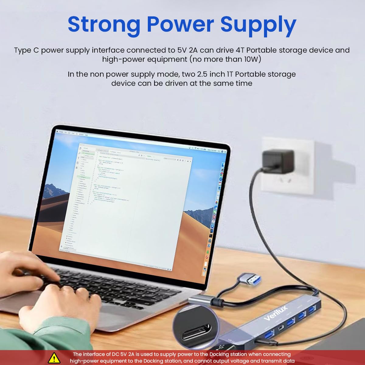 Verilux USB C Hub 7 in 1 with Dual Type C Ports and 5Gbps Transfer Speed | Laptop Adapter