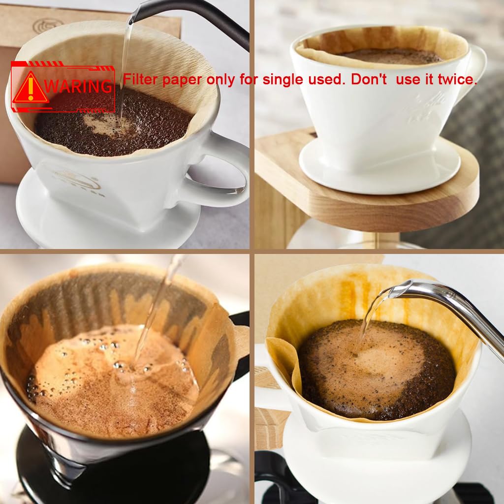 Zeitel® Coffee Filter Paper for Brewing Coffee 100 Counts Natural Unbleached Coffee Wedge-Shaped Filter Paper Disposable Coffee Filters Paper Fit for Drip Coffee