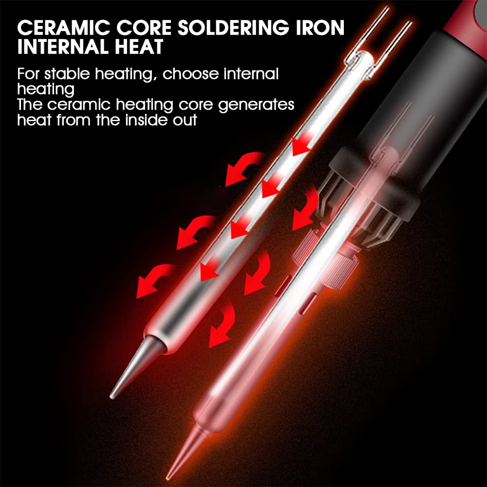 Serplex® Soldering Iron Kit Set 60 Watt Original 220V Fast Heat up, LCD Digital Solder Irons, 180~520°C Adjustable Temperature Soldering Gun Set with 5pcs Extra Tips, for Electrical Repairs, DIY