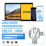 Verilux Pendrive 128GB for iPhone and Android with 4 in 1 USB3.0 Type C Design | Frosted Metal Body