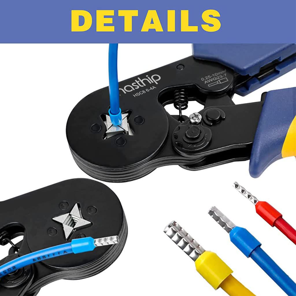 Serplex® Ferrule Crimping Tool Kit, Self-Adjusting Square Wire Crimper Plier for AWG23-7 with 1200pcs Assortment Ferrule Wire Copper Crimp Connector, Wire Connector Kit Wiring Cable Connector
