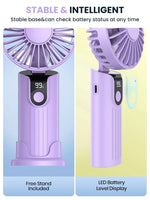 Verilux USB Handheld Fan for Travel and Office with 5000mAh Battery and Detachable Neck Strap | Purple Portable Cooling Fan