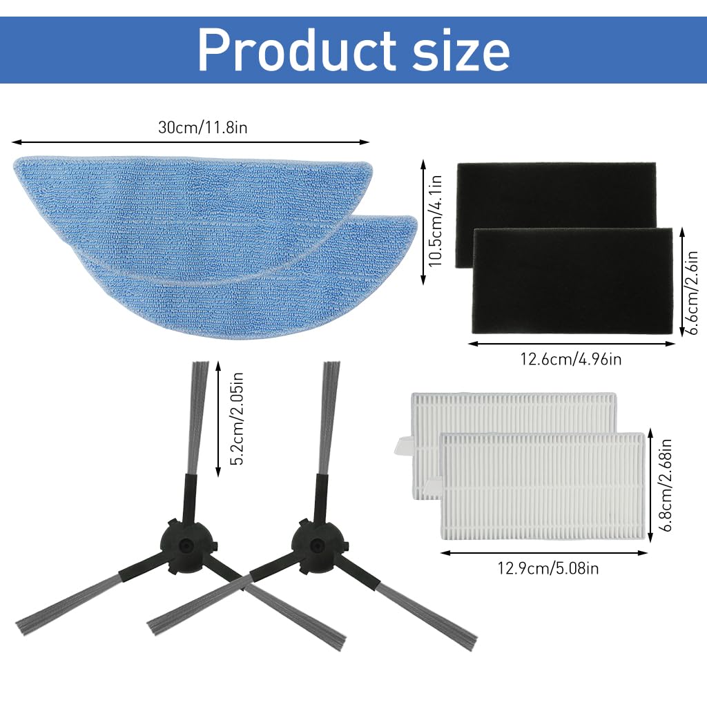 Verilux Replacement Accessories for Ecovacs Deebot Y1 Pro featuring 12PCS Brushes & Filters | Easy Install Cleaning Kit