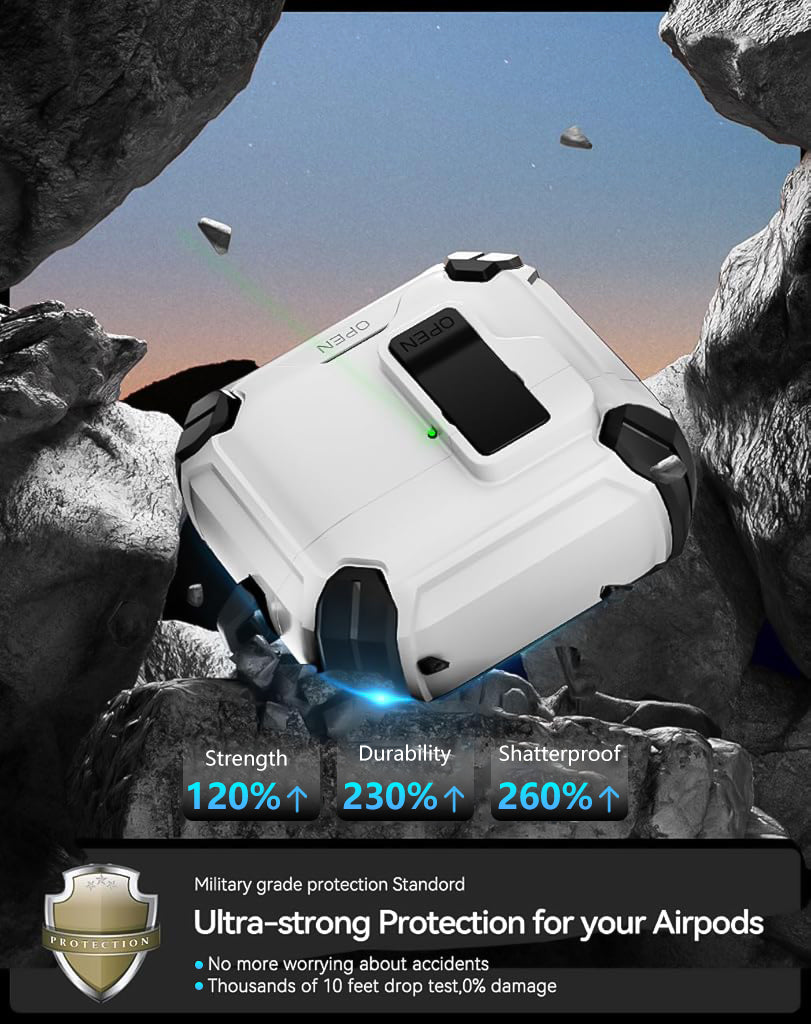 ZORBES® Compatible with AirPods 4th Generation Case Sleek White TPU Protective Case with Lock & Charging Port Flip Lid Design Fashion Earbud Charging Case Cover for AirPods 4th Gen, with Carabiner