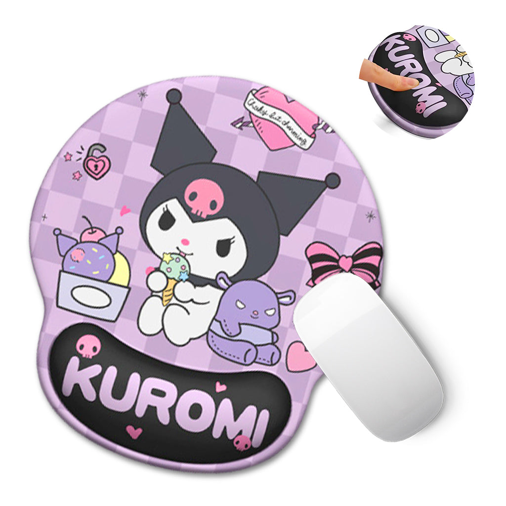 ZORBES® Mouse Pad, Ergonomic Mouse Pad with Comfortable Gel Wrist Rest Support and Lycra Cloth, Cute Cartoon Kuromi Print Office Non-Slip PU Base for Easy Typing Pain Relief, Durable&Washable, 22x24cm