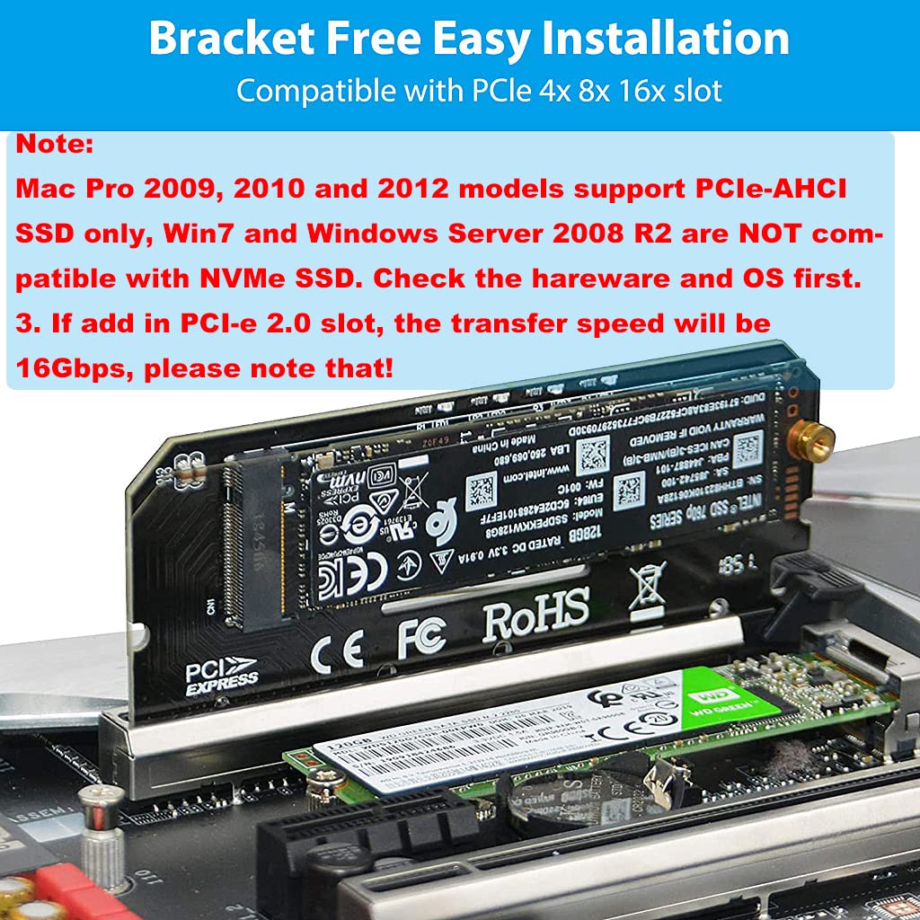 Verilux NVMe Adapter PCIe x16 for M.2 SSD 2230 2242 2260 2280 | with Gel Pad and Screwdriver