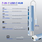 Verilux USB C Hub for Laptop with 4K 60Hz HDMI and Ethernet RJ45 7 in 1 | Blue 24CM Cable