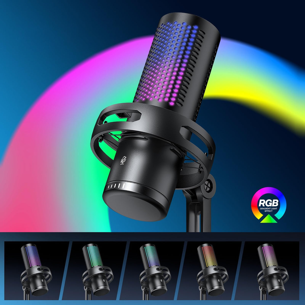 Verilux Gaming USB Microphone for Streaming and Recording with Touch Mute & RGB | 70.9 in Cable