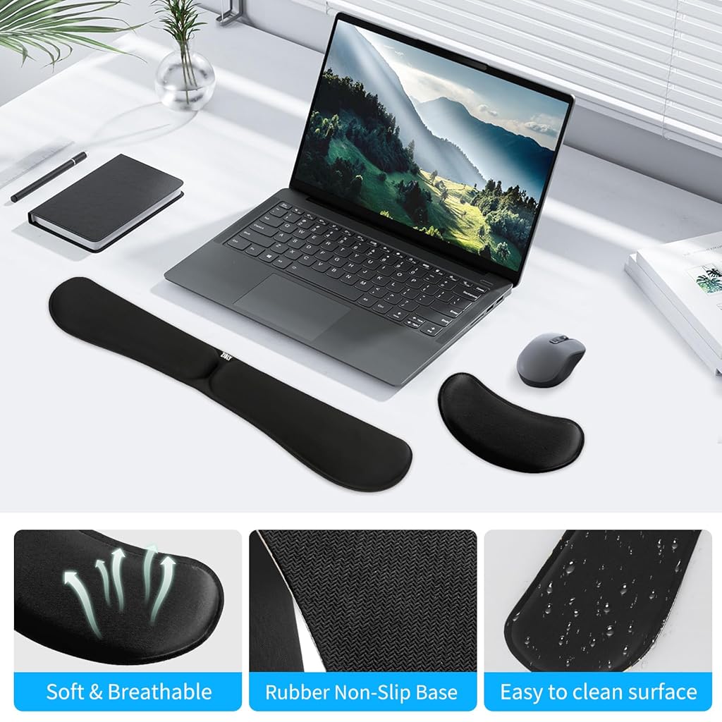 ZORBES® Ergonomic Gel Memory Foam Keyboard Wrist Rest & Mousepad Rests for Computer,Silky Wrist Rest for Typing,Laptop and Mouse Desk Pads Support Hand and Arm 2 Piece Pad Office Travel-Black