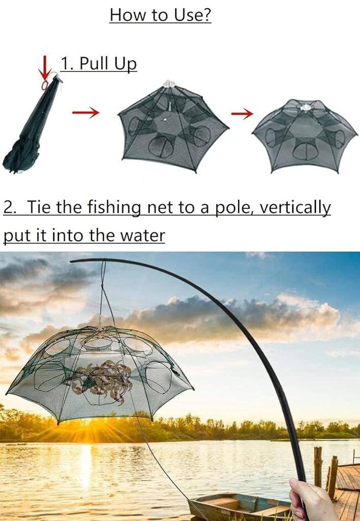 ZORBES® Fishing Net,Fish Net,Bait Fish Trap Cast NetFolded Angling Outdoor Appliance(8 Sides 8 Holes)