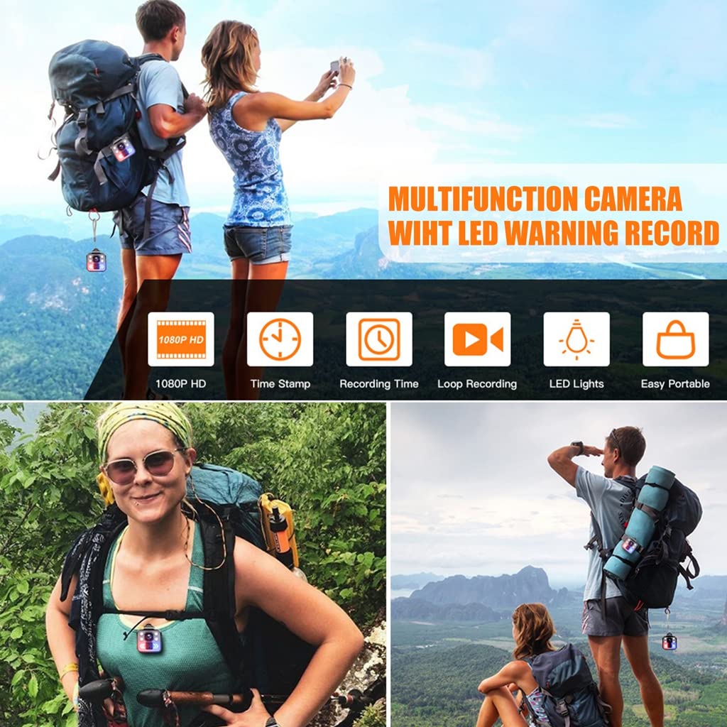 Verilux® Action Camera 1000mAh Vlogging Camera for Youtubers 1080P Wireless Body Camera with IP65 Wearable Video Recorder Built in 32G Micro SD Card Mini Micro Spy Camera with 3 Modes Flashlight