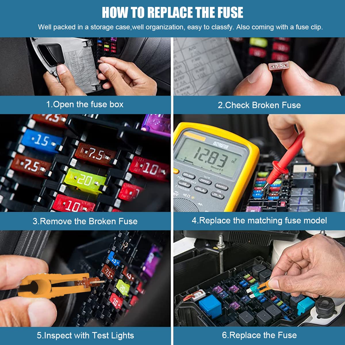ZORBES® 65 Pcs ATC/ATM Blade-Type Automotive Replacement Fuses Set Kit with Standard & Mini Size 2A,3A,5A,7.5A,10A,15A,20A,25A,30A,35A,40A for Car,Truck,Motorcycle,Boat