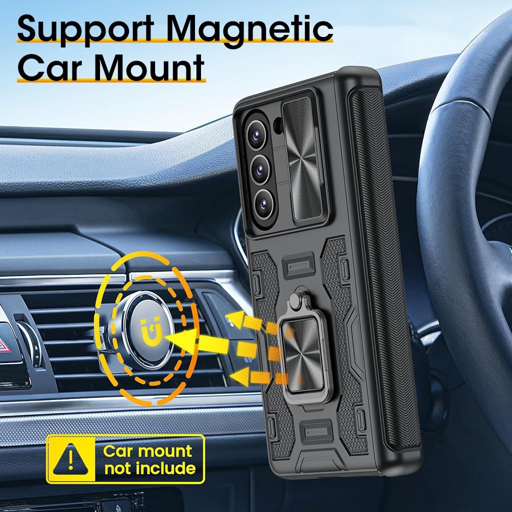 ZORBES® Phone Case for Samsung Galaxy Z Fold 5, Protective Case with Slide Camera Lens Cover & Screen Protector Built-in 360° Rotatable Kickstand Full Protective Phone Cover for Samsung Z Fold 5