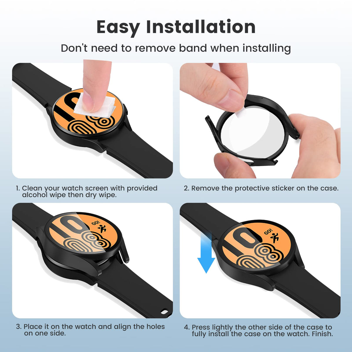 Verilux Black PC Matte Cover Case for Samsung Galaxy Watch 4 44mm with HD Screen Guard