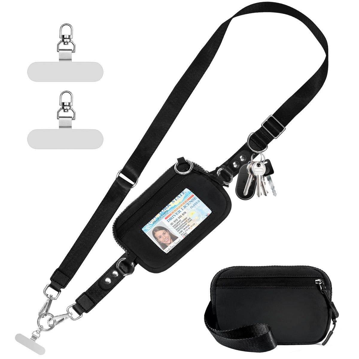 ZORBES® 2-in-1 Phone Sling Strap with Utility Zipper Pouch & Stainless Steel Tether Tabs, Adjustable Neck/Shoulder Lanyard for Phone, Keys, Cards, Travel and Outdoor Activities