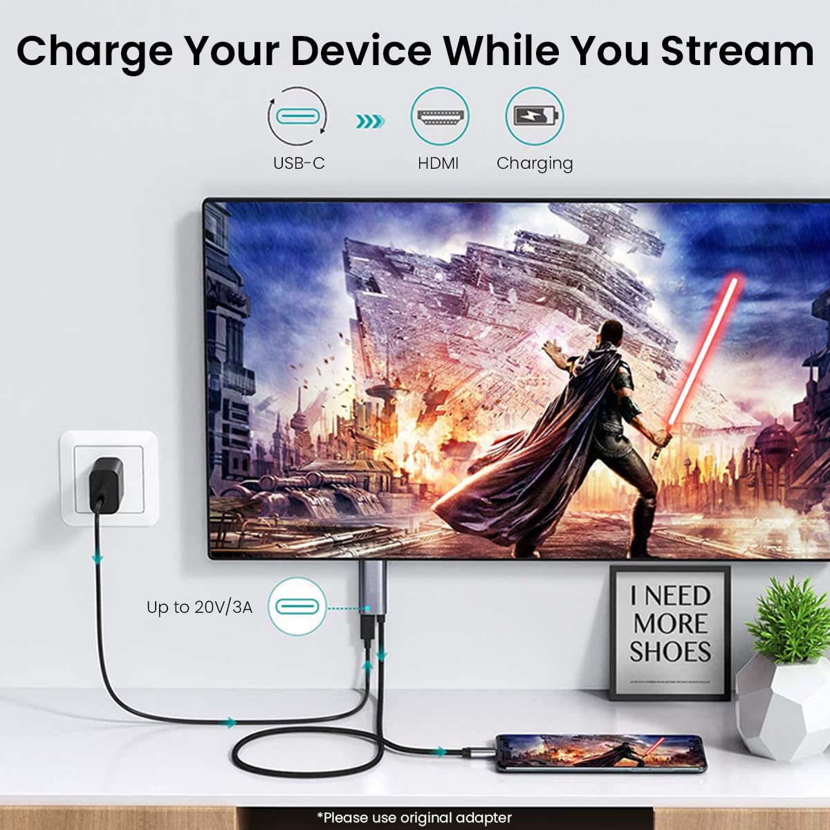 Verilux HDMI to Type C Cable 6 ft for MacBook Pro and iPad Pro with PD 60W Charging | Sleek Alloy Housing Design