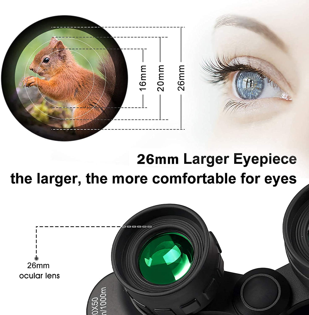 ZORBES® 20x50 High Rate Binocular, Binoculars for Long Distance Compact HD Professional/Daily Waterproof Binoculars Telescope for Kids Adults Bird Watching Travel Hunting Football Games Stargazing