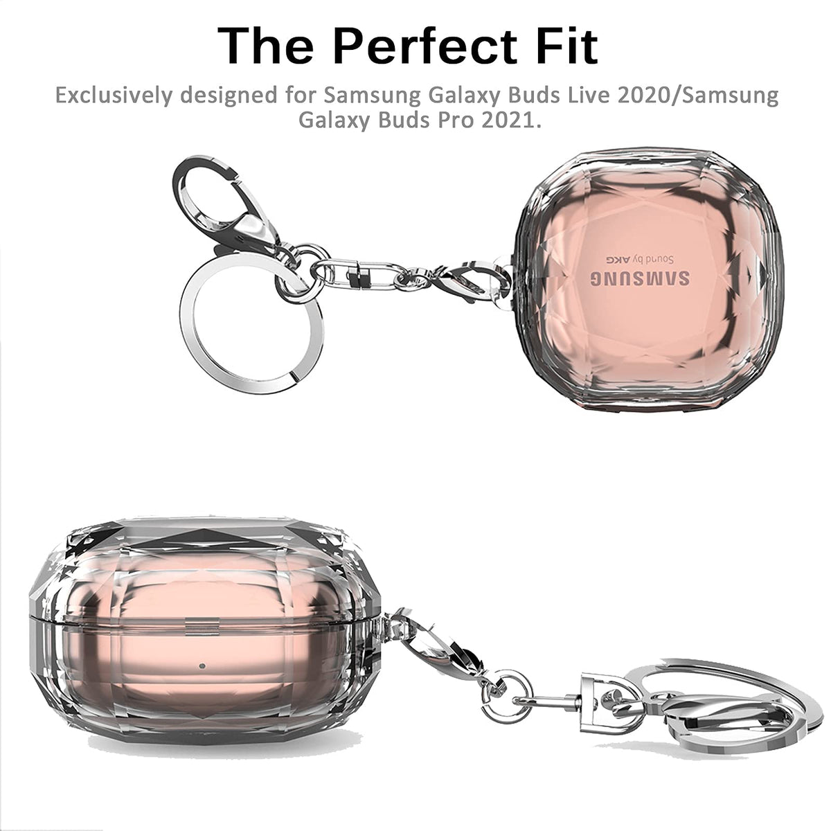 ZORBES® Fashion Hard Protective Cover for Samsung Galaxy Buds Pro(2021),Galaxy Buds 2,Galaxy Buds Live (2020),Shockproof for Creative Geometric Diamond Cut Design(Transparent) (Transparent)