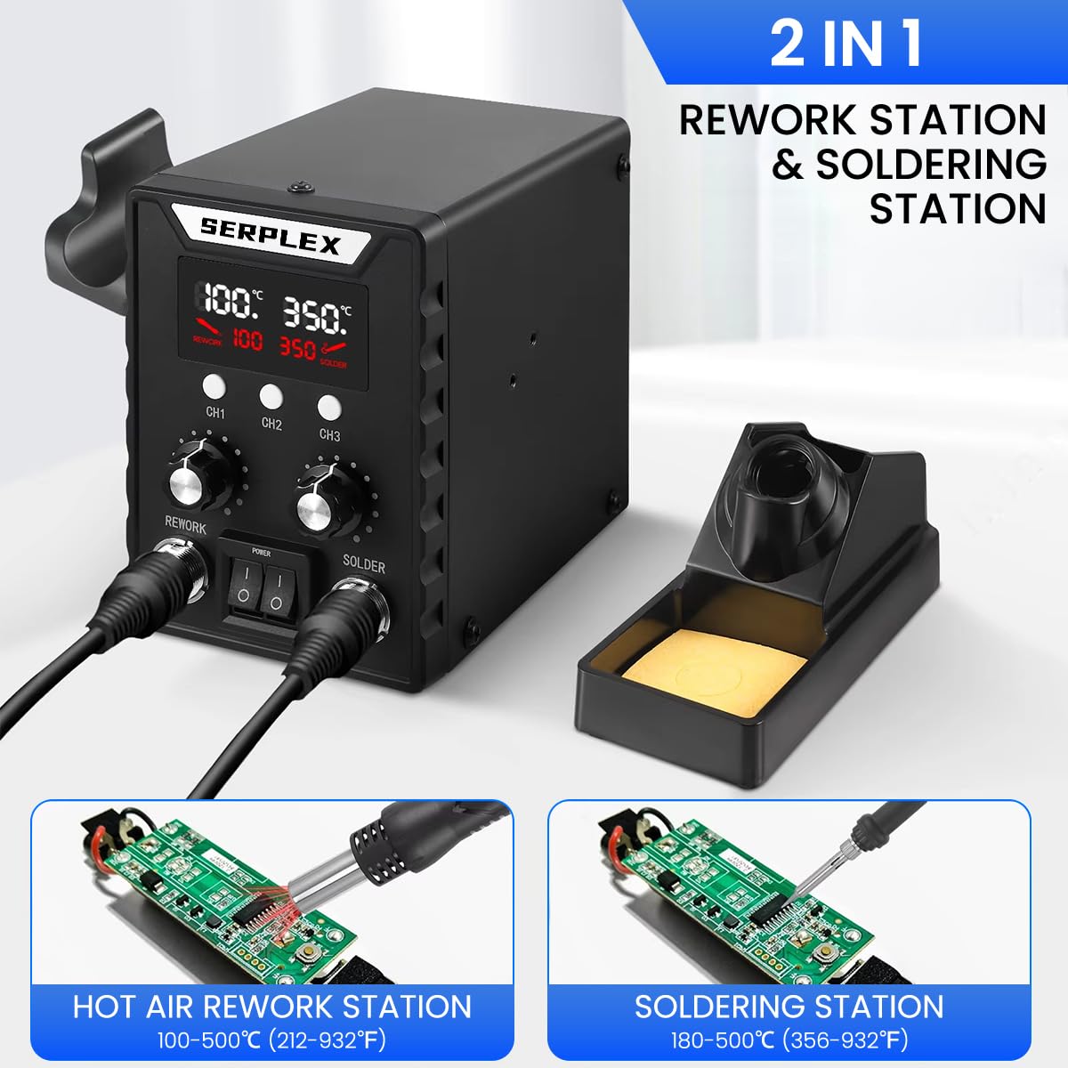 Serplex 700W 2-in-1 SMD Rework Hot Air Gun Soldering Station