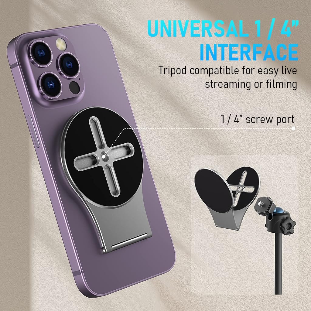 Verilux Magnetic Phone Holder for Laptop with 1/4 inch Tripod Mount and Foldable Stand | Magsafe Compatible