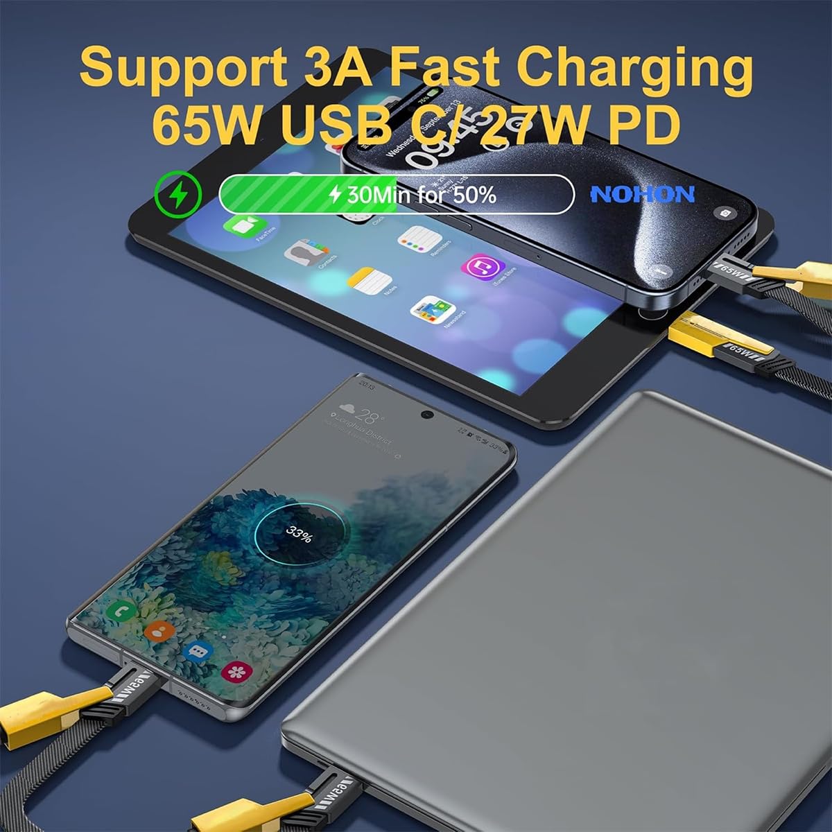 Verilux USB Type C Cable 4 In 1 3.3Ft with PD 65W Fast Charging & 480Mbps Data Transfer | Braided Nylon